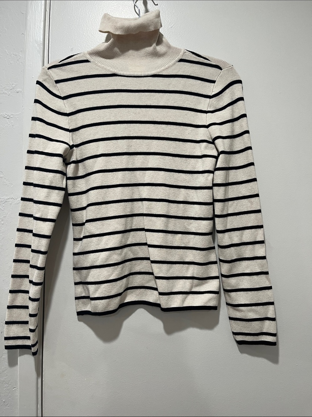 Cyrus Cream and Black Striped Turtleneck Sweater